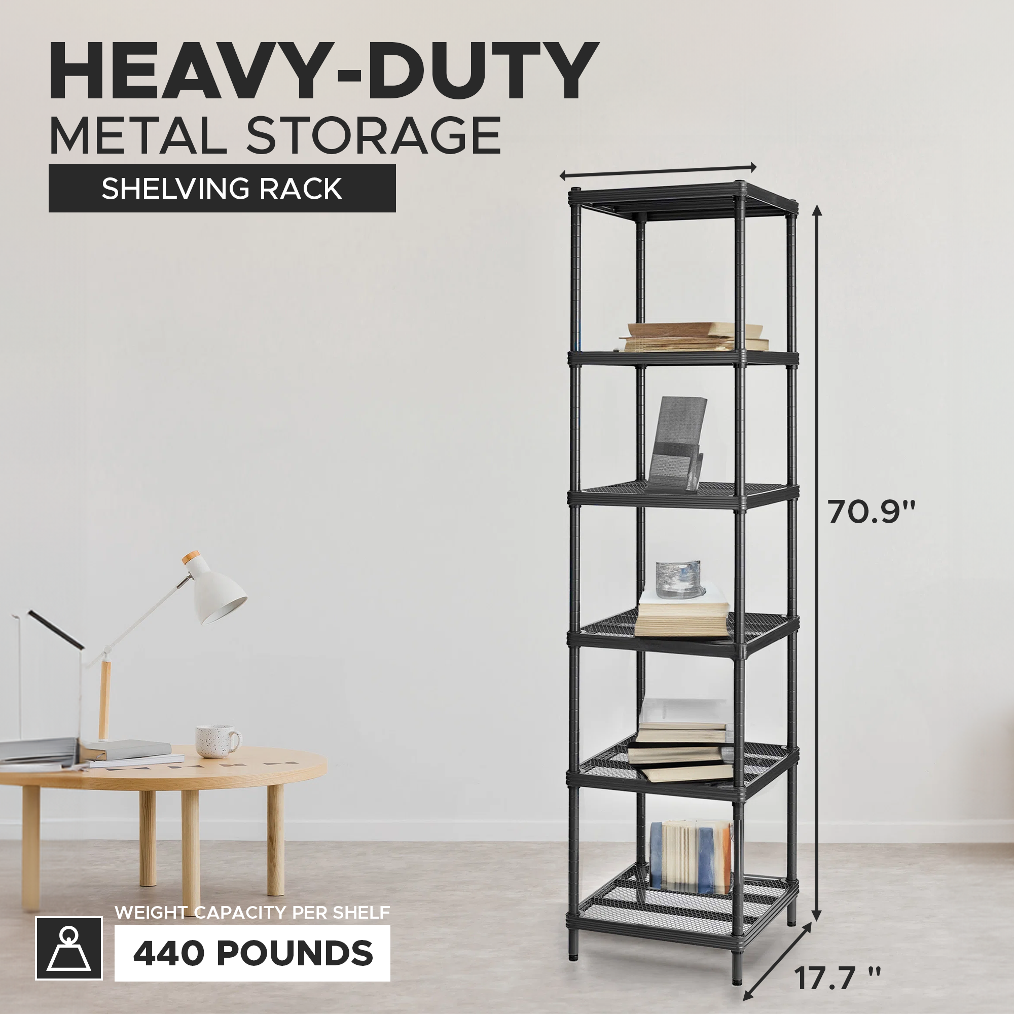 Design Ideas MeshWorks 6 Tier Tower Metal Storage Shelving Rack, Black(Open Box) - VMInnovations