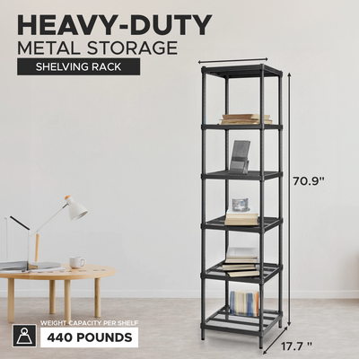 Design Ideas MeshWorks 6 Tier Tower Metal Storage Shelving Rack, Black(Open Box) - VMInnovations
