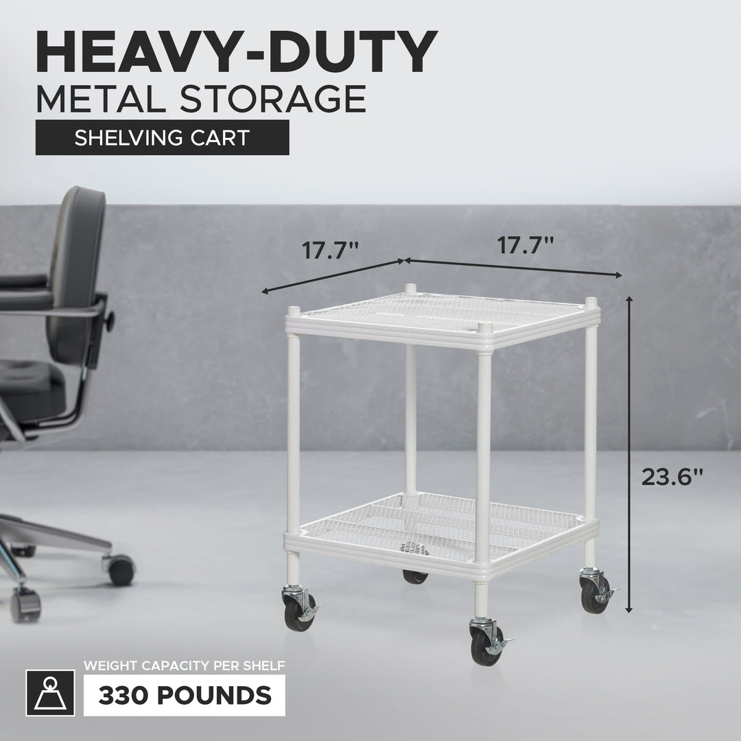 Design Ideas MeshWorks 2 Tier Wheeled Metal Storage Shelving Unit Cart, White - VMInnovations