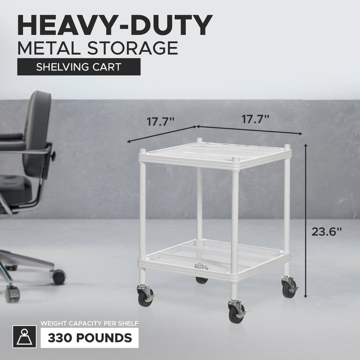 Design Ideas MeshWorks 2 Tier Wheeled Metal Storage Shelving Unit Cart, White - VMInnovations
