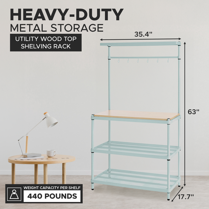 Design Ideas MeshWorks Metal Storage Utility Wood Top Shelving Rack, Green(Used) - VMInnovations