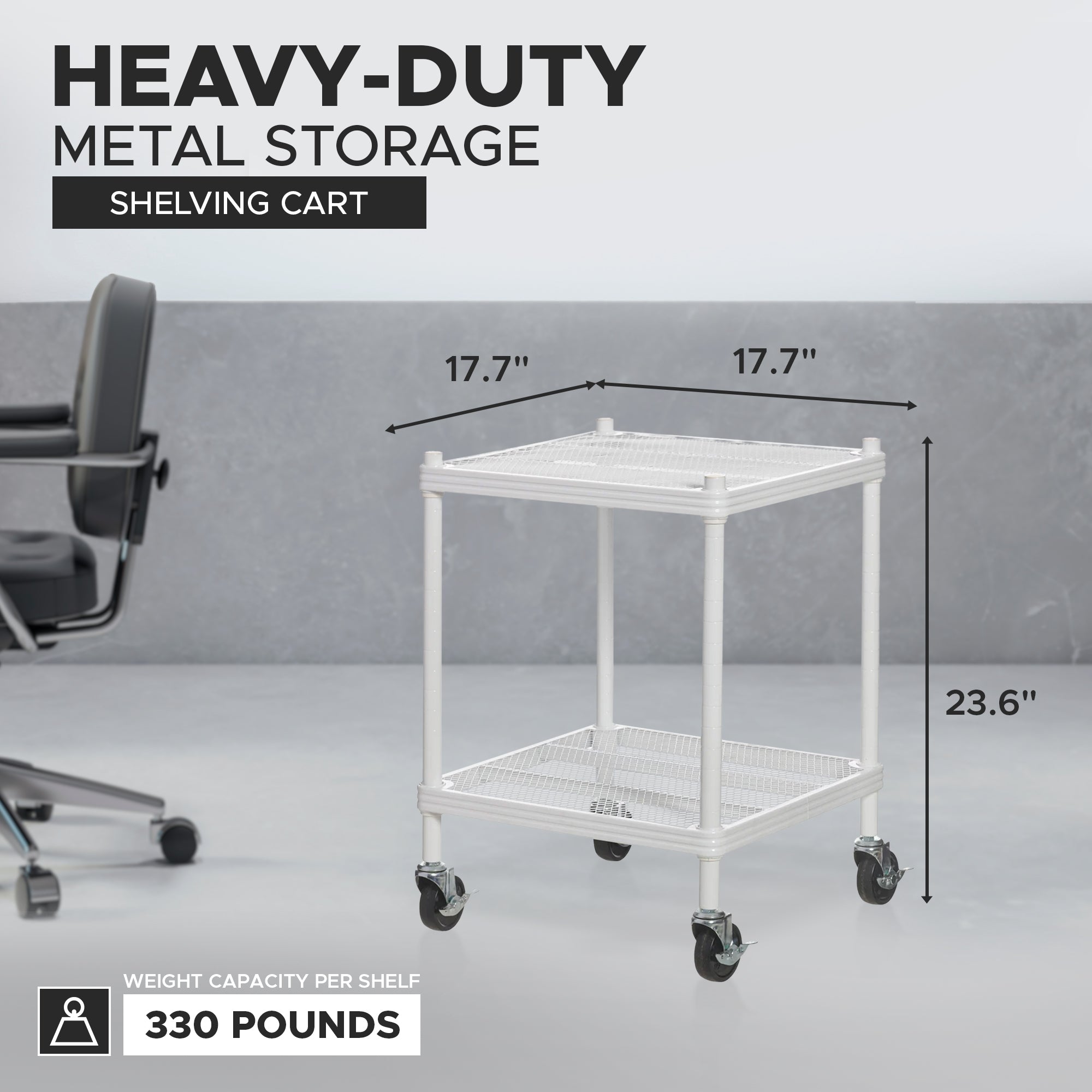 Design Ideas MeshWorks 2 Tier Wheeled Metal Storage Shelving Unit Cart, White - VMInnovations