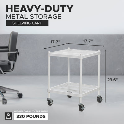Design Ideas MeshWorks 2 Tier Wheeled Metal Storage Shelving Unit Cart, White - VMInnovations