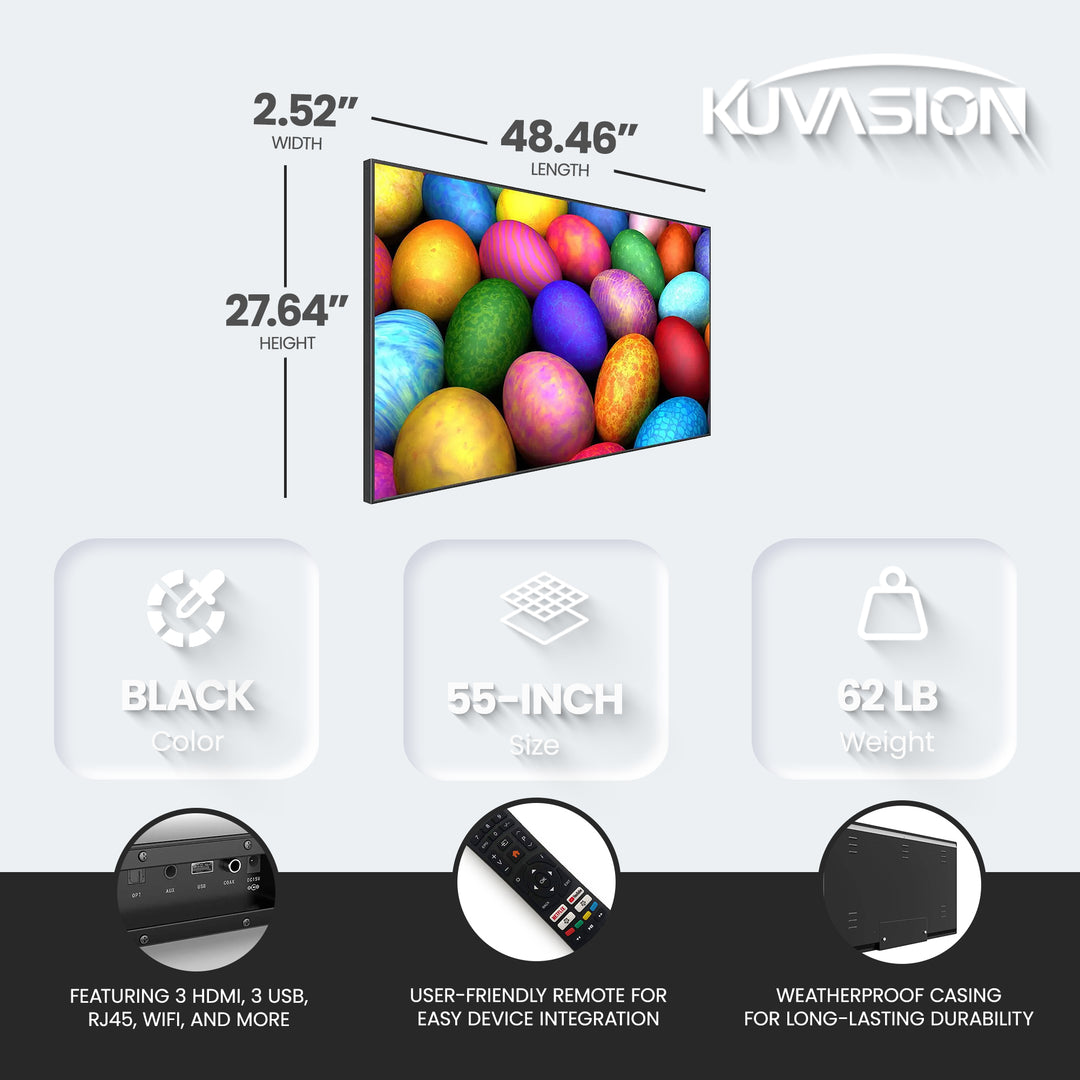 KUVAVISION 55 Inch 4K Sun Readable Smart Outdoor TV w/ Sound Bar (Open Box) - VMInnovations