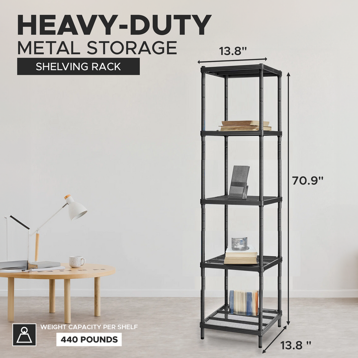 Design Ideas 5 Tier Tower Metal Storage Shelving Unit Rack, Black (For Parts)