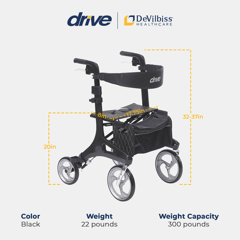 Drive Medical Nitro Elite CF Carbon Fiber Rollator Walker Chair w/ Brake, Black