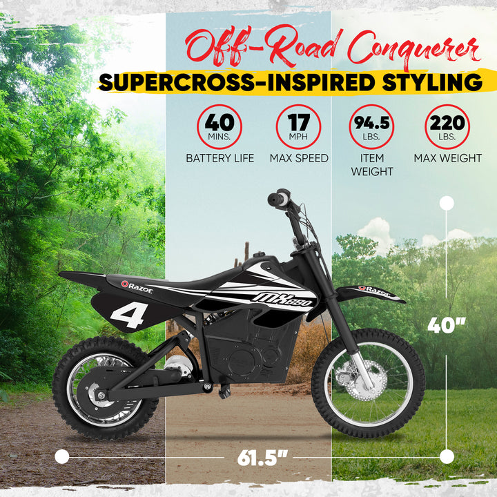 Razor MX650 Dirt Rocket Electric Motocross Dirt Bike, 17 MPH, Black (Open Box)