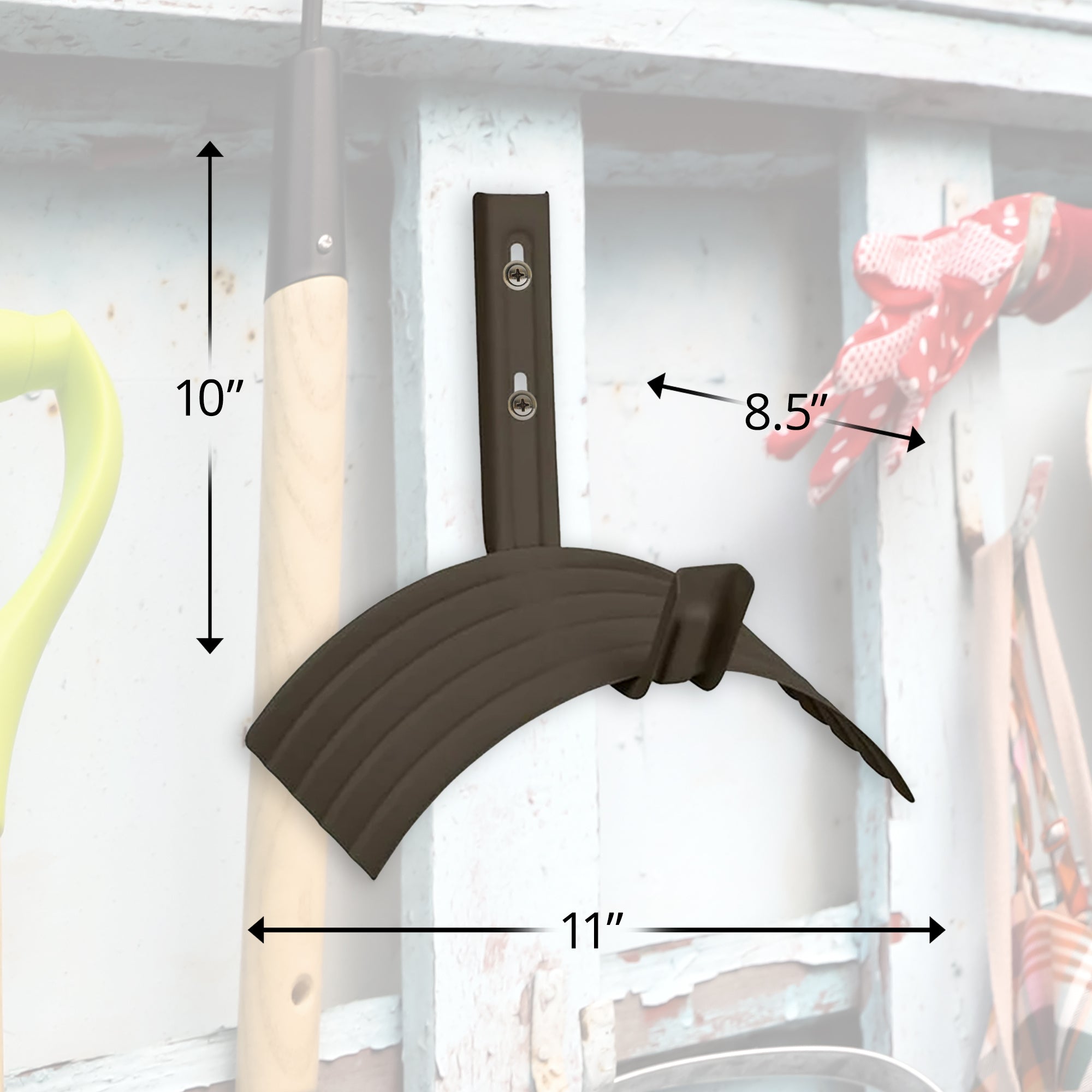 Suncast Metal Wall Mount Hose Hanger Holds up to 150 Foot Garden Hose, Brown - VMInnovations