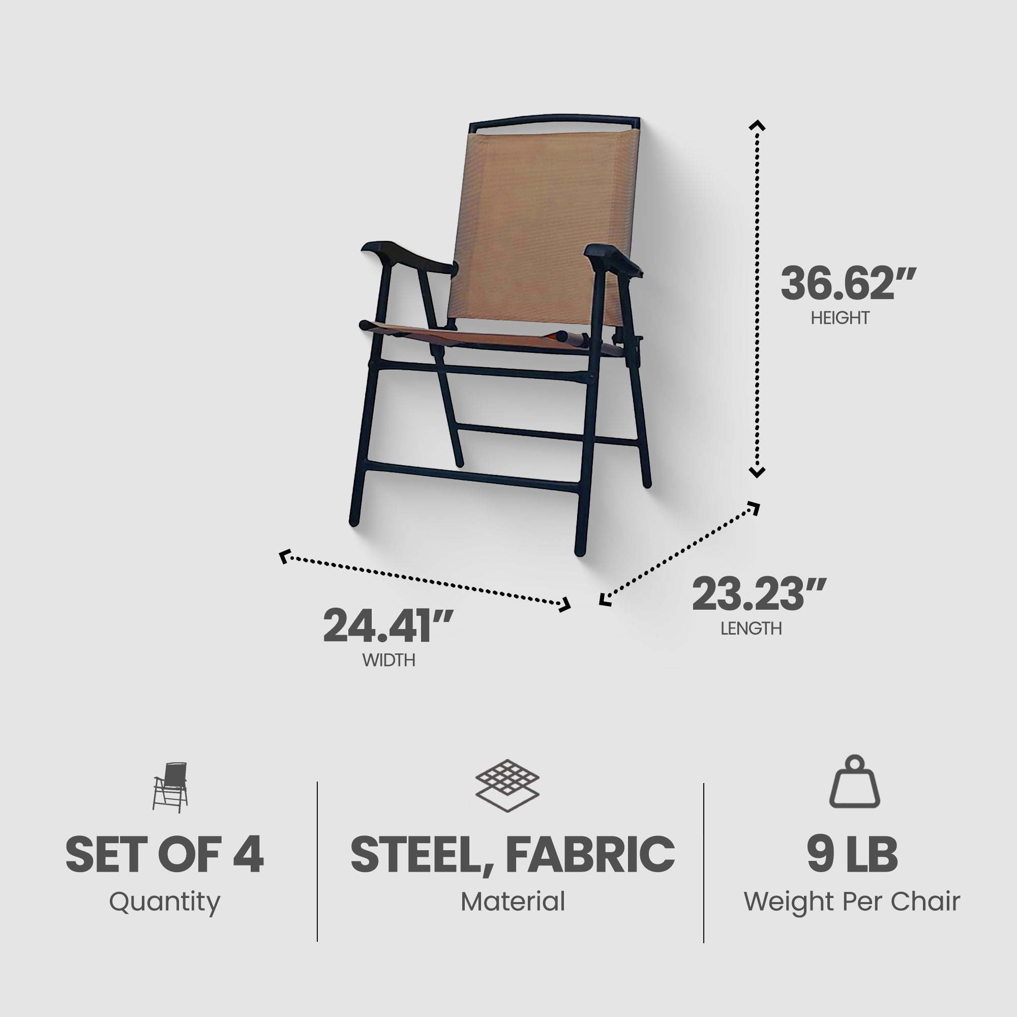 Four Seasons Courtyard Sunny Isles Outdoor Steel Folding Chair, Brown (4 Pack) - VMInnovations