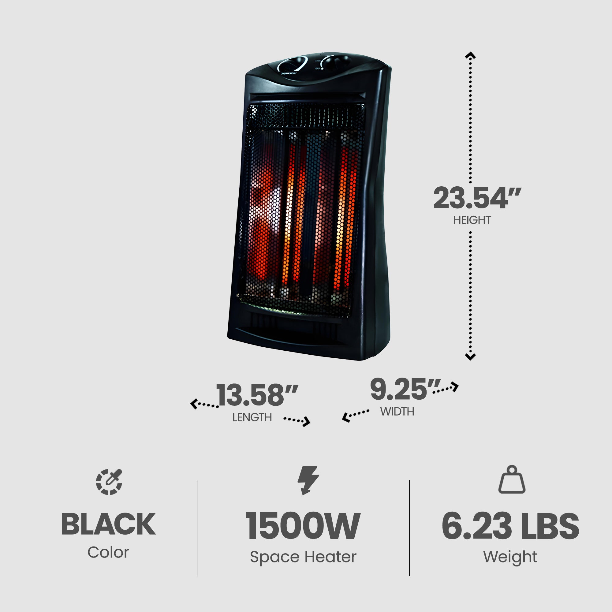 Geneva Industrial 1500W Quartz Infrared Tower Heater with Adjustable Thermostat - VMInnovations