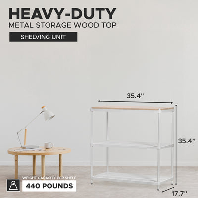 Design Ideas MeshWorks Metal Storage Wood Top Workbench Shelving Unit, White - VMInnovations