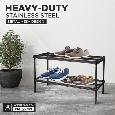 Design Ideas MeshWorks 2 Tier Full Size Metal Storage Shelving Unit Rack, Black - VMInnovations
