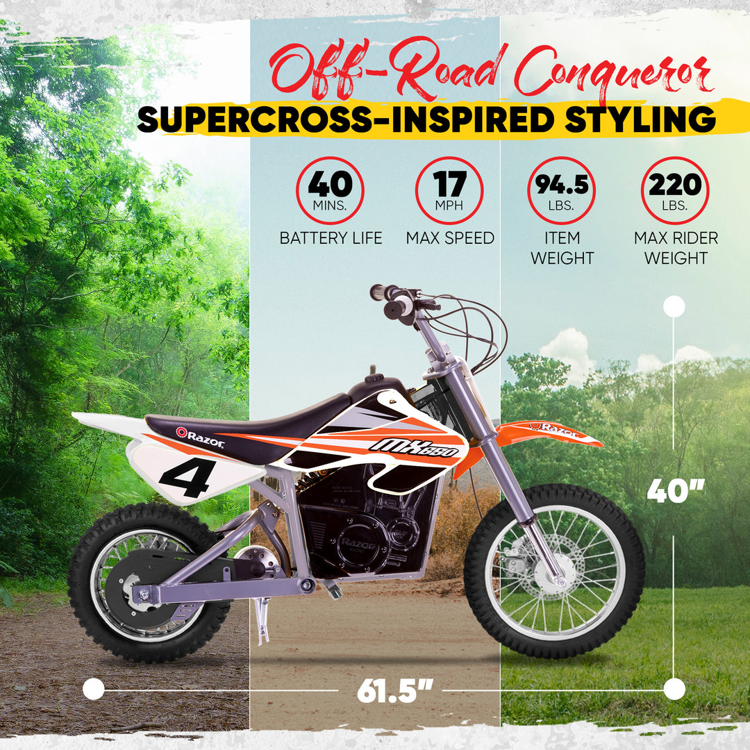 Razor MX650 Dirt Rocket High-Torque Electric Motocross Dirt Bike, 17 MPH, Orange