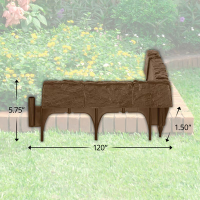 Suncast Plastic Border Stone Edging for Enclosing Flower Beds or Garden, Brown