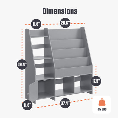 Sturdis Modern Round Edge Wooden Durable Kids Bookshelf with Step Shelves, Gray