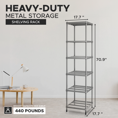 Design Ideas MeshWorks 6 Tier Tower Metal Storage Shelving Unit Rack, Silver - VMInnovations