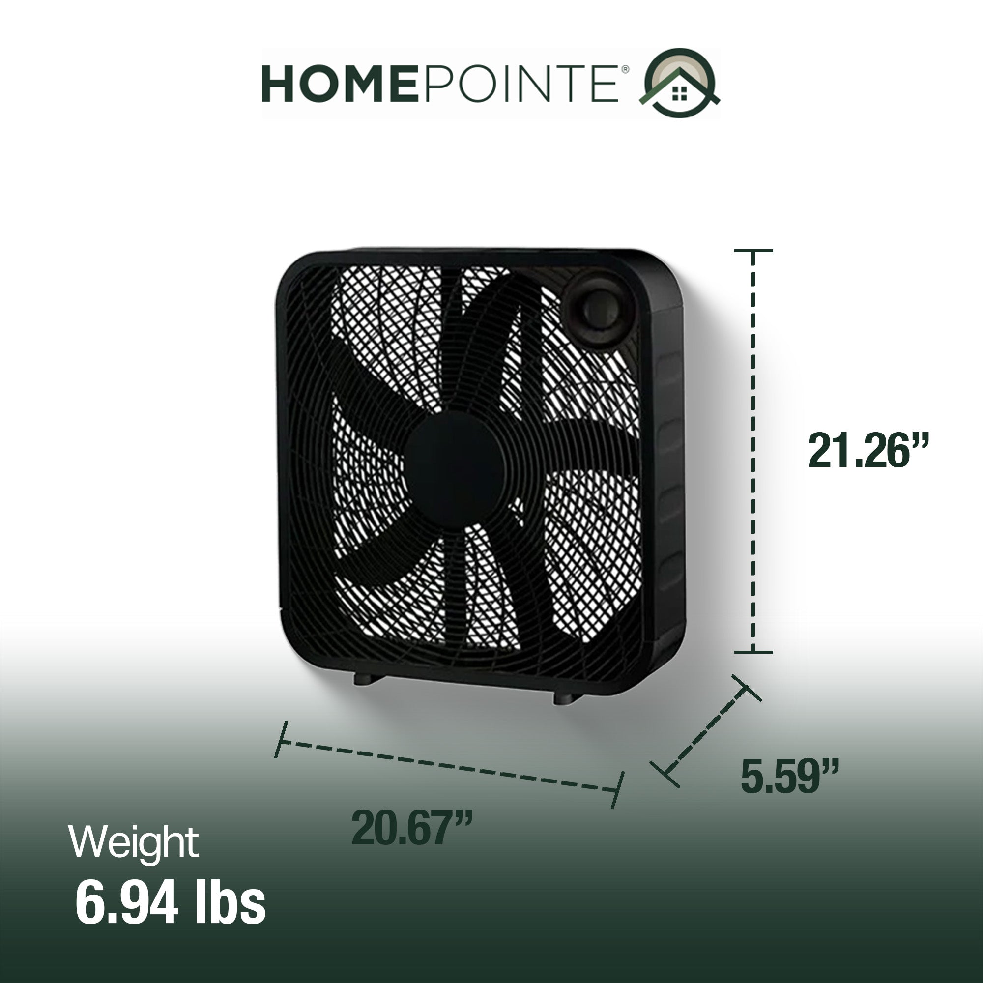 HomePointe 20" Indoor Sleek Plastic Box Fan with 3 Speed Settings, Black (Used) - VMInnovations