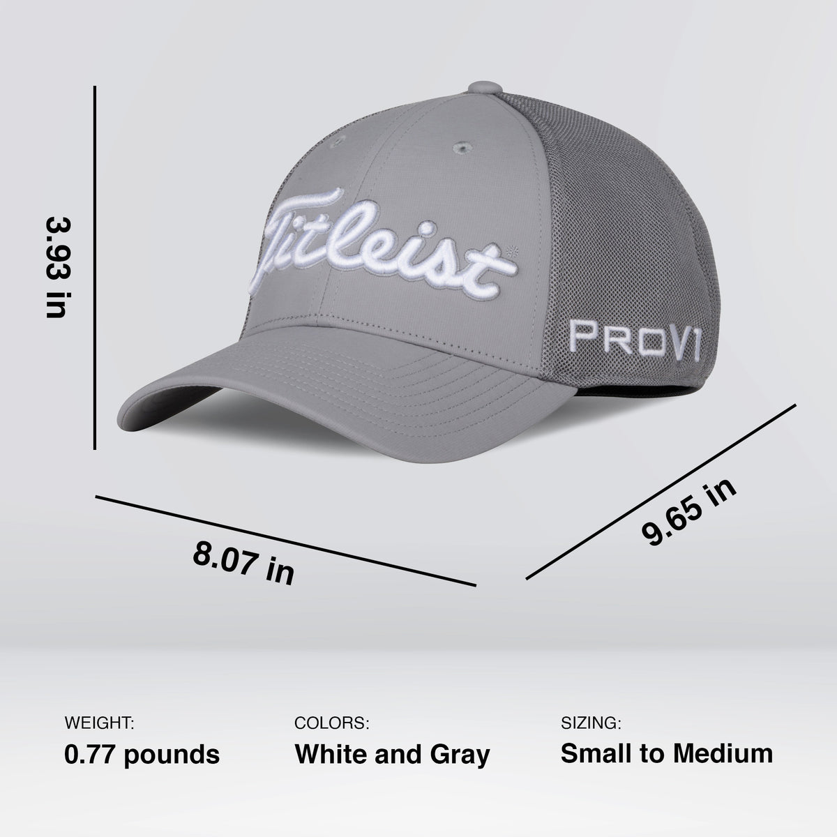 Titleist Tour Sports Small to Medium Mesh Standard Curve Bill Golf Cap Hat, Gray