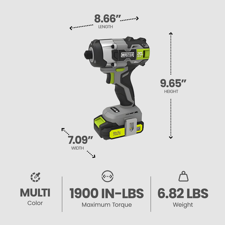 Master Mechanic 20V Compact Cordless Impact Driver Kit Brushless Motor(Open Box) - VMInnovations