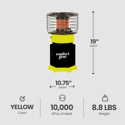 Comfort Gear Portable 360 Degree Propane Heater, 7500 to 10000 BTU, 1 lb LP Tank - VMInnovations