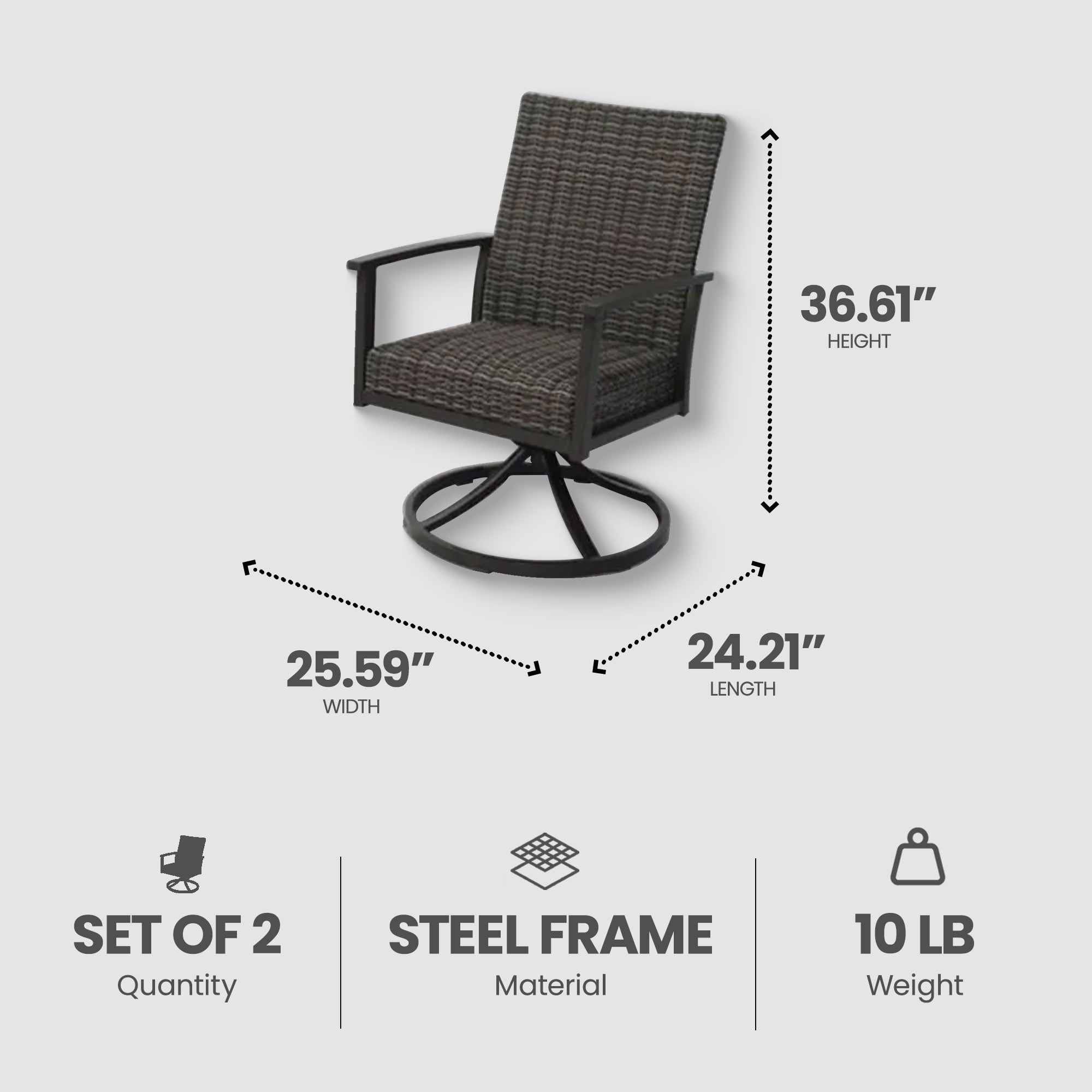 Four Seasons Courtyard Nantucket Woven Swivel Rocker w/Steel Frame (2pk) (Used) - VMInnovations