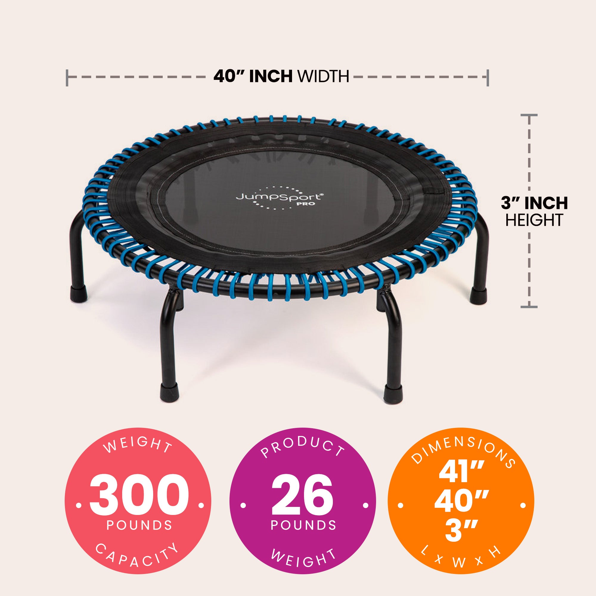 JumpSport 350 PRO 39" Fit Trampoline w/Blue EnduroLast Elastic Cords(Open Box) - VMInnovations