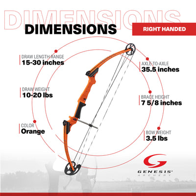 Genesis Archery Compound Bow Adjustable Sizing, Right Handed,Orange(Used) - VMInnovations