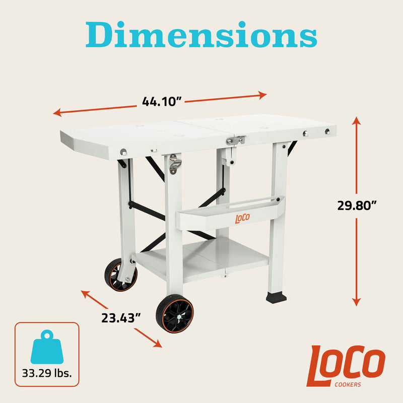 Loco Cookers Steel Tabletop Foldable Prep Cart with Condiment Holder, Chalk