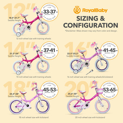 RoyalBaby Princess Girl Bike 16" w/Training Wheels & Kickstand, Bunny/Fuchsia - VMInnovations