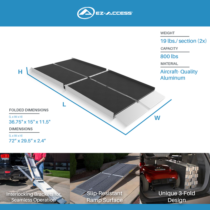 EZ-ACCESS SUITCASE 6 Foot TRIFOLD Portable Ramp with Surface That Resists Slips