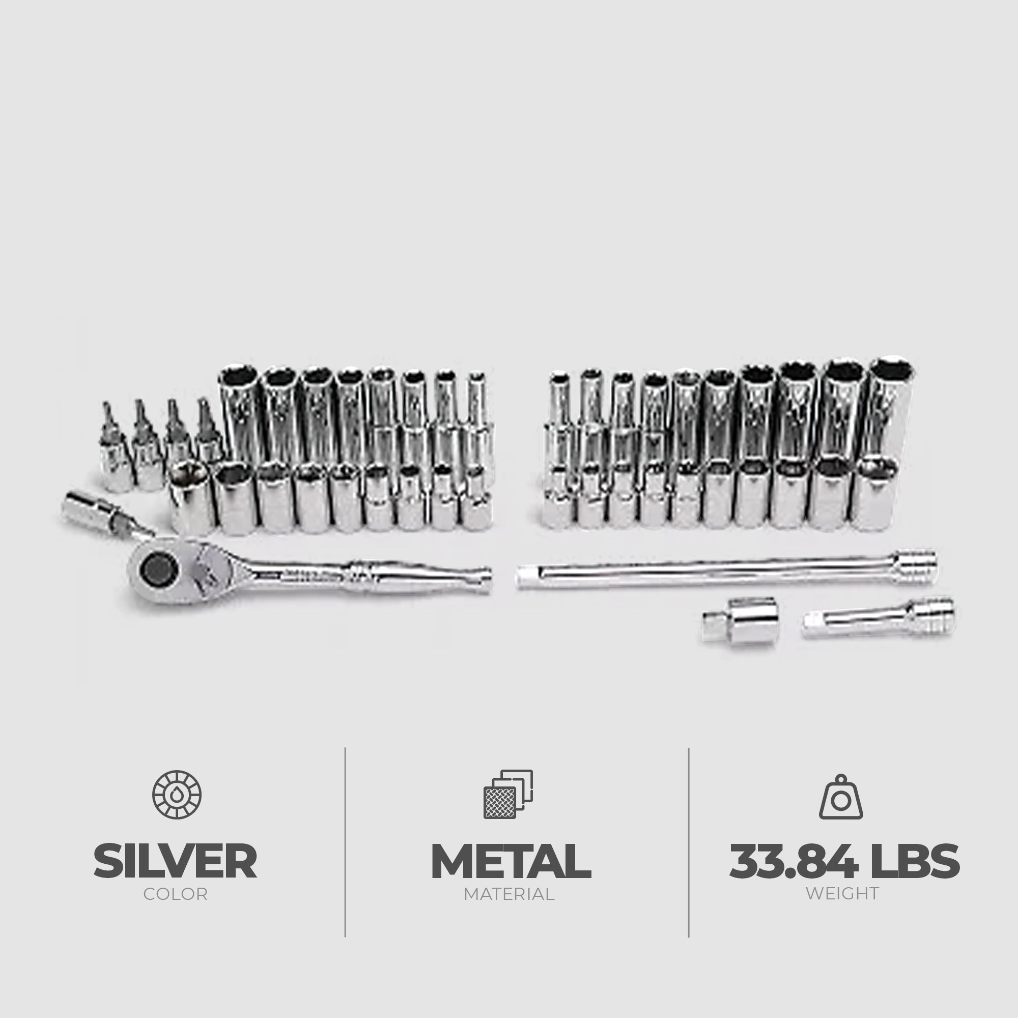 Master Mechanic 45-Piece SAE Socket Tool Set, 1/4 Inch Drive, Ratchet Wrench Kit - VMInnovations