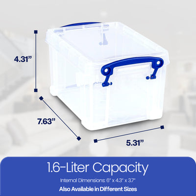 Really Useful Box 1.6L Storage Container w/Snap Lid & Clip Lock Handle, (4 Pack)