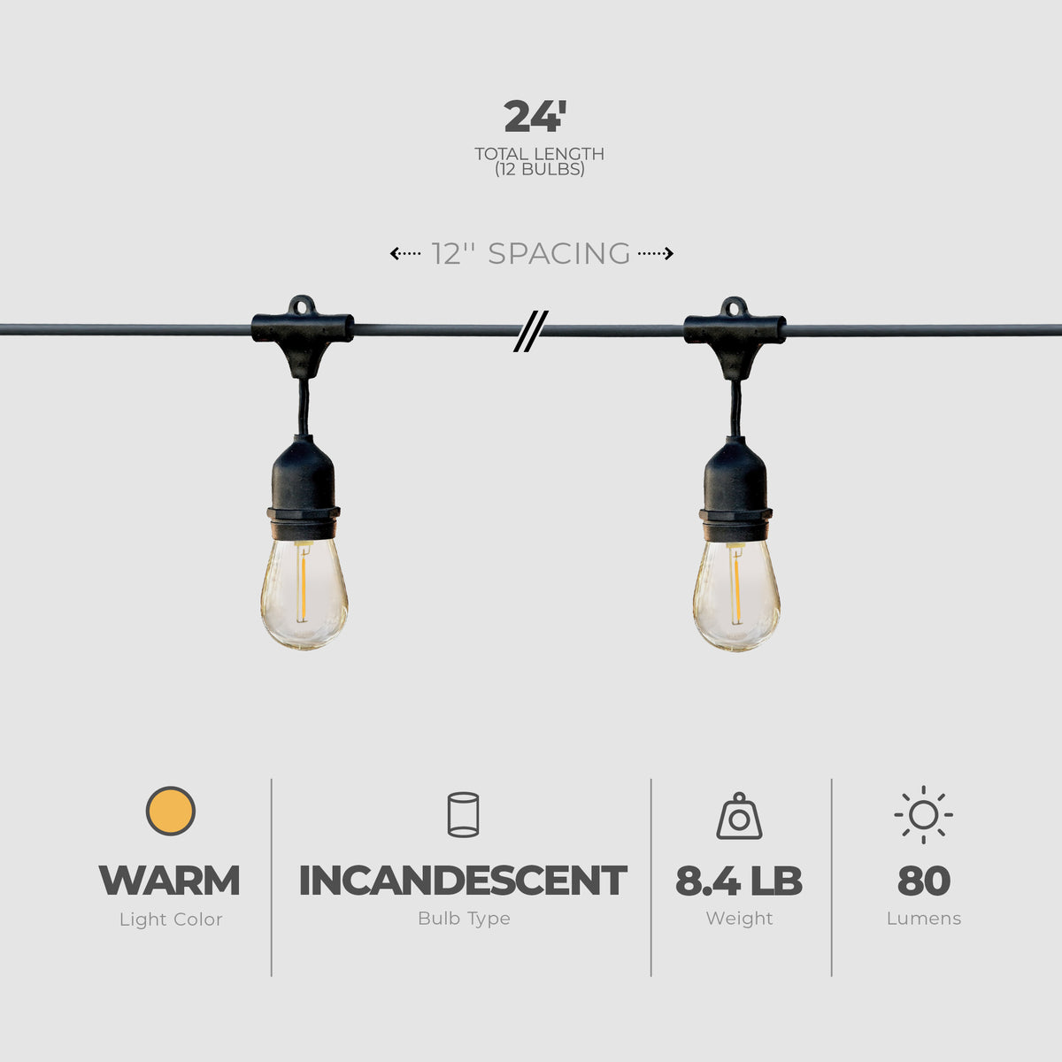 Globe 24 Ft 80 Lumens Dublin LED Vintage String 12 Bulb Light Set (Open Box)