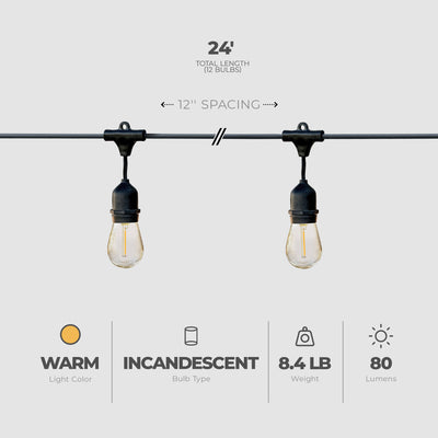 Globe 24 Ft 80 Lumens Dublin LED Vintage String 12 Bulb Light Set (Open Box)