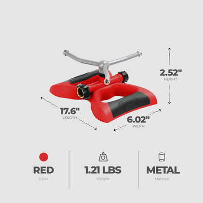 Sprout Deluxe Metal Oscillating Lawn Sprinkler, 3,600 Sq. Ft. Coverage, Red