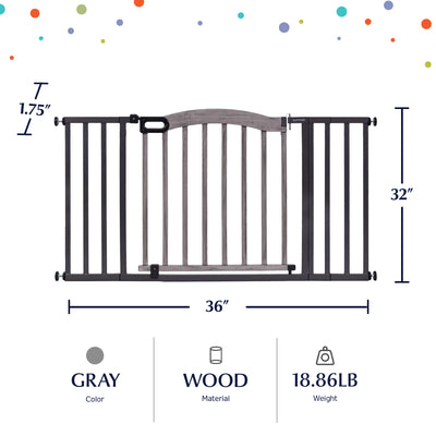 Summer Infant 32 Inch Summer Decorative Wood & Metal Pet and Baby Gate, Gray - VMInnovations