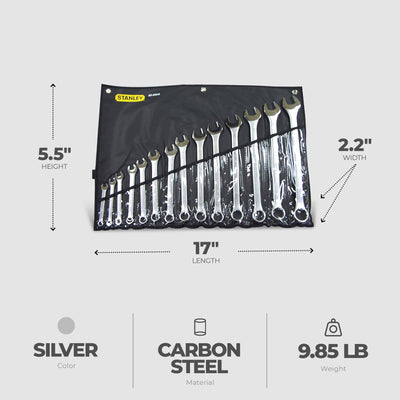 Master Mechanic 14 Piece Nickel Chrome Plated Finish SAE Combination Wrench Set - VMInnovations