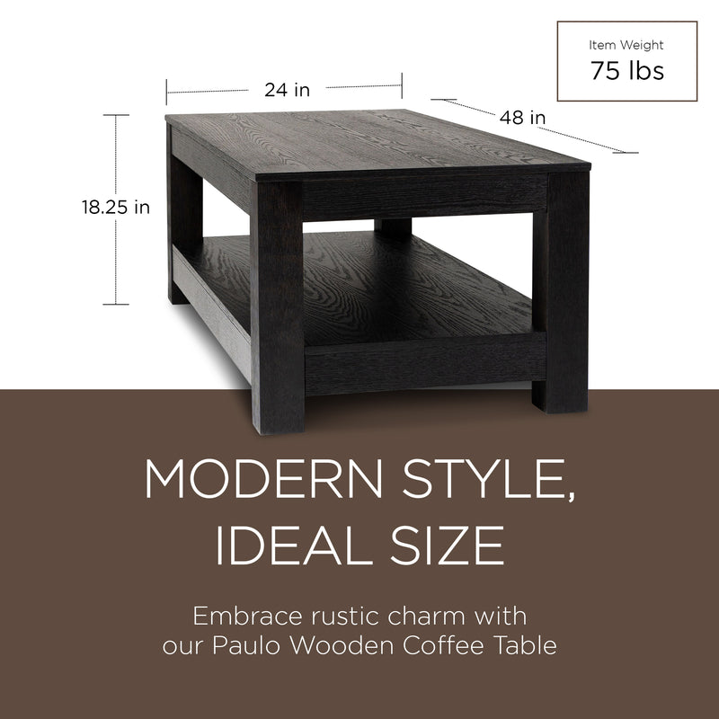 Maven Lane Paulo Wooden Coffee Table in Weathered Black Finish