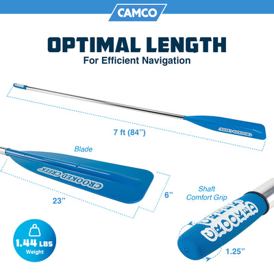 Camco CROOKED CREEK 7' Lightweight Synthetic Boat Oar with Comfort Grip, Blue - VMInnovations