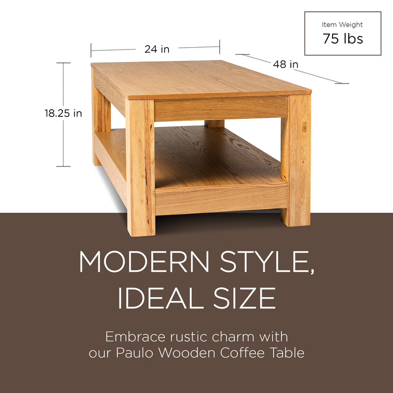 Maven Lane Paulo Wooden Coffee Table in Weathered Natural Finish