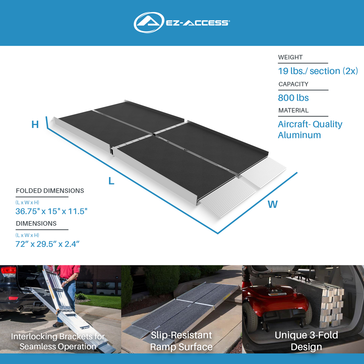EZ-ACCESS SUITCASE 6' TRIFOLD Ramp with Surface That Resists Slips (Used) - VMInnovations