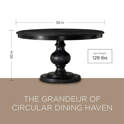 Maven Lane Zola Traditional Round Wooden Dining Table in Black Finish (Open Box) - VMInnovations