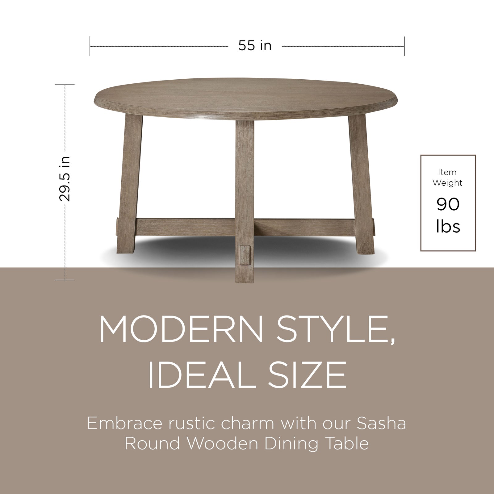 Maven Lane Sasha Round Wooden Dining Table in Weathered Grey Finish - VMInnovations