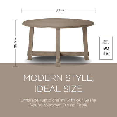 Maven Lane Sasha Round Wooden Dining Table in Weathered Grey Finish - VMInnovations