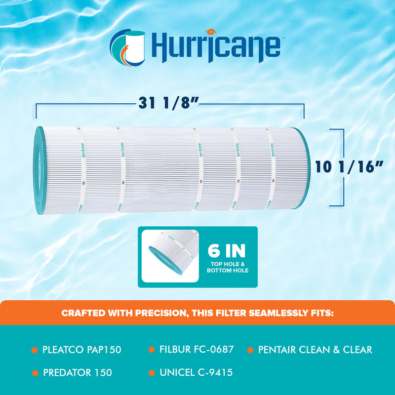 Hurricane Advanced Spa/Pool Filter Cartridge for Pleatco PAP150 & Unicel C-9415