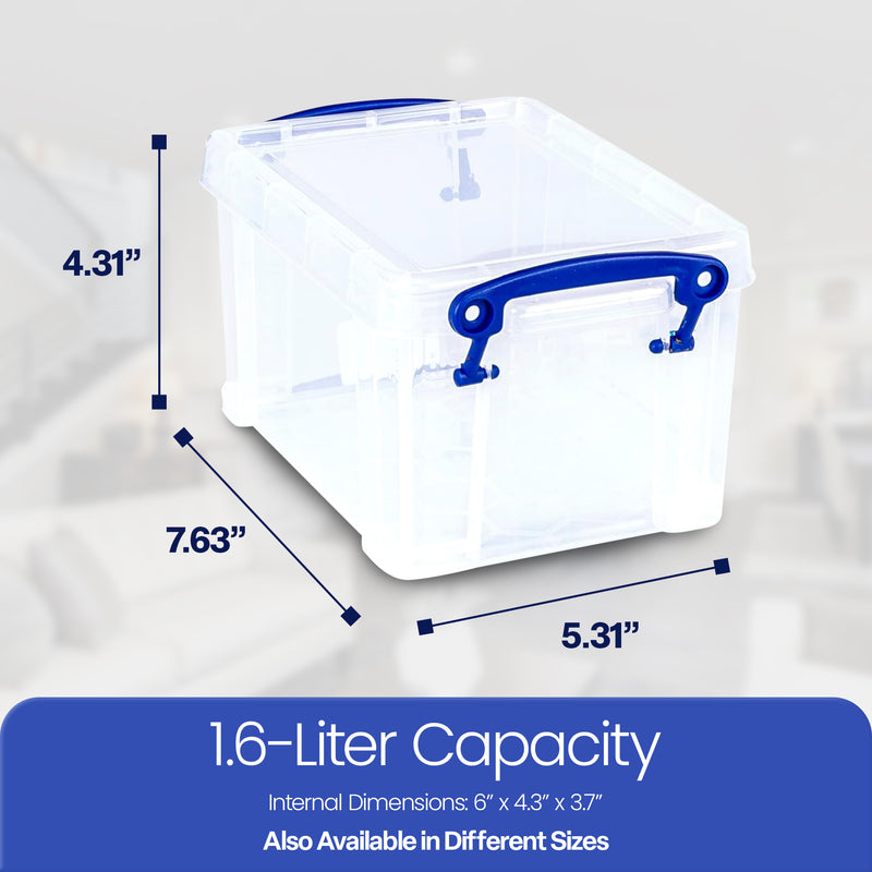 Really Useful Box 1.6L Container w/Snap Lid & Clip Lock Handle, (4pk) (Open Box)