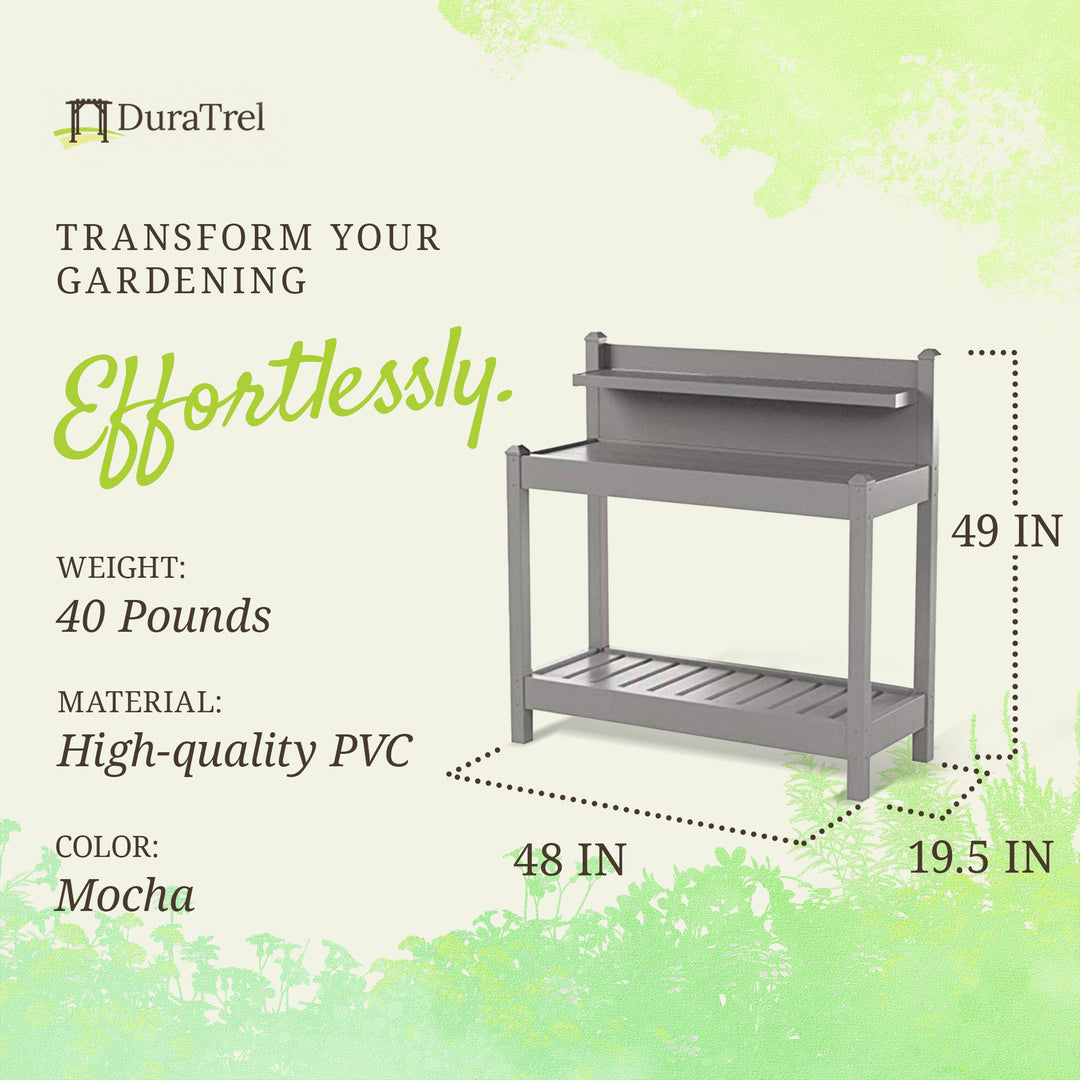 Dura-Trel Gardening PVC Vinyl Greenfield Potting Bench, Mocha (Open Box) - VMInnovations