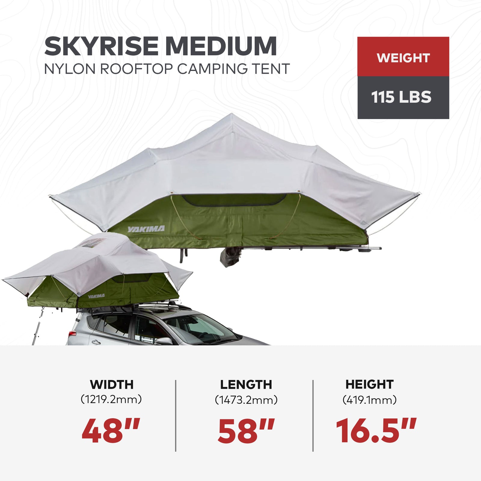 Yakima SkyRise Medium Nylon Rooftop Camping Tent for 3 People with Ladder, Green - VMInnovations