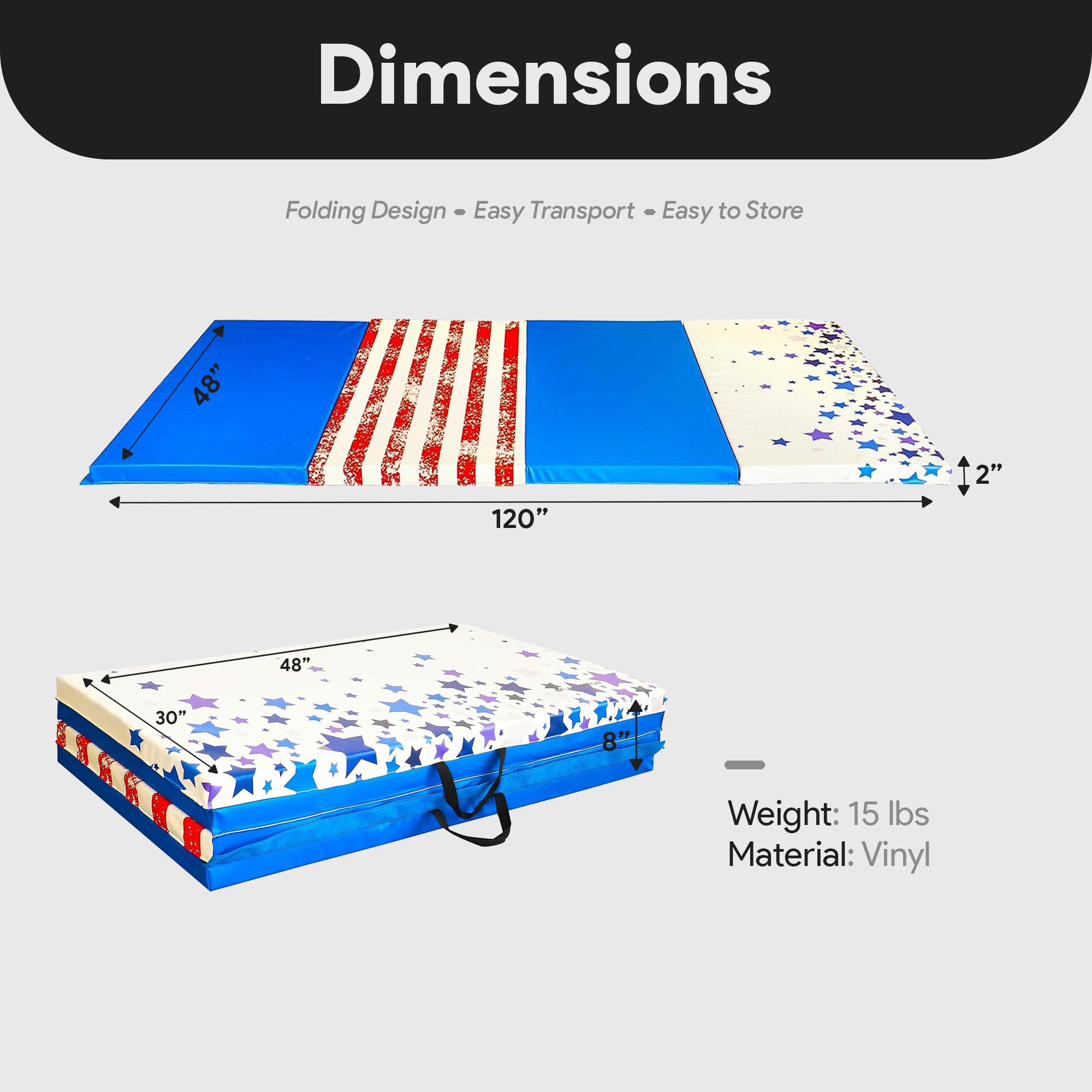 BalanceFrom Fitness 120"x48" All Purpose Exercise Mat, Star/Stripe (Open Box) - VMInnovations