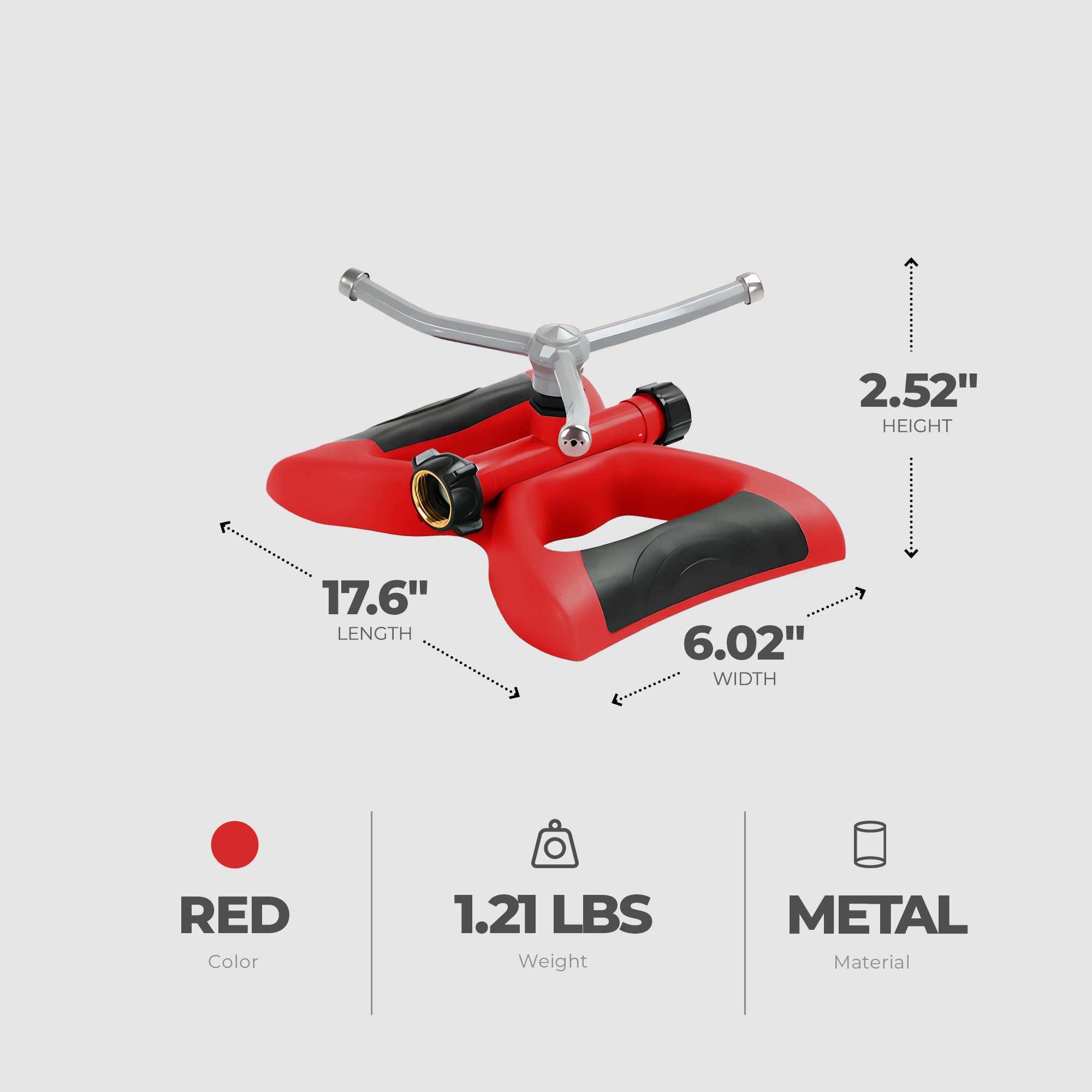 Sprout Deluxe Metal Oscillating Lawn Sprinkler, 3,600 Sq. Ft. Coverage, Red - VMInnovations